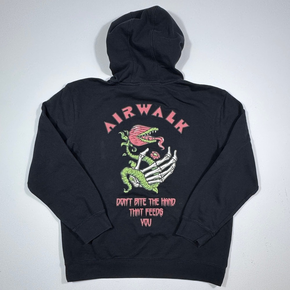 Airwalk Mens XL‎ Black Hoodie Dont Bite The Hand That Feeds You Graphic Pullover